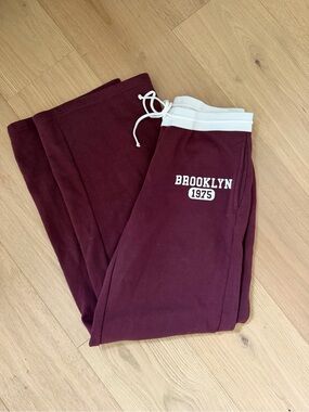 Edikted Maroon Wide Leg Pants with White Waistband